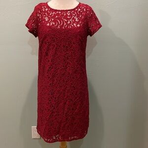 Loft Red Lace Short Sleeve Dress size 8 woman’s